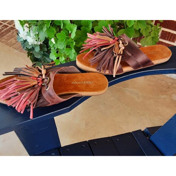 Antelope BADU A22 Fringed Leather Slide Sandals Size 7.5 - Picture 7 of 9